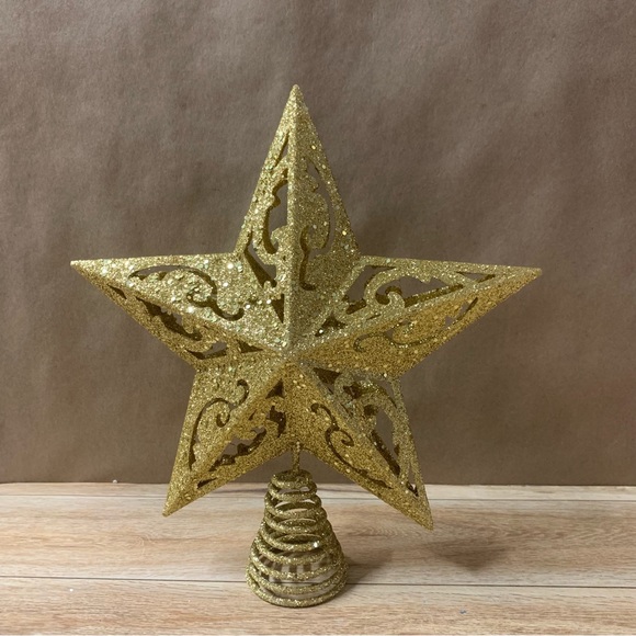 New! Kurt S Adler Star Christmas Tree Topper 8” Gold Glitter 5 Point - Picture 5 of 10